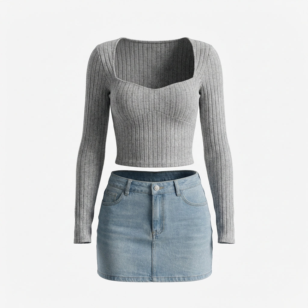Women's Sunken Stripe Brushed T-shirt Short Midriff-baring Top