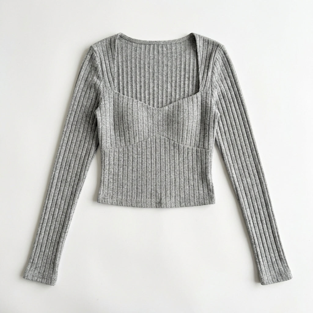 Women's Sunken Stripe Brushed T-shirt Short Midriff-baring Top