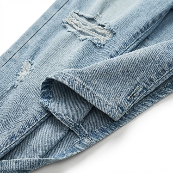 Women's Tear Washed Slim Fit Denim Jeans with Waist Belt