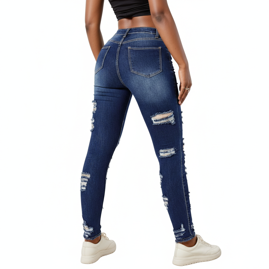 Women's High-Stretch Ripped Cropped Jeans – Slim Fit Street Style Denim