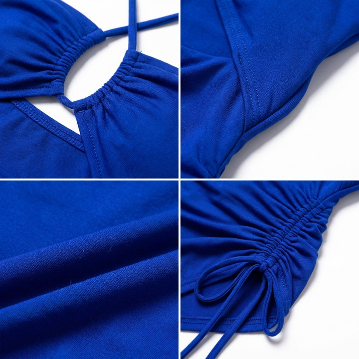 Halterneck Lace-Up Split Maxi Dress