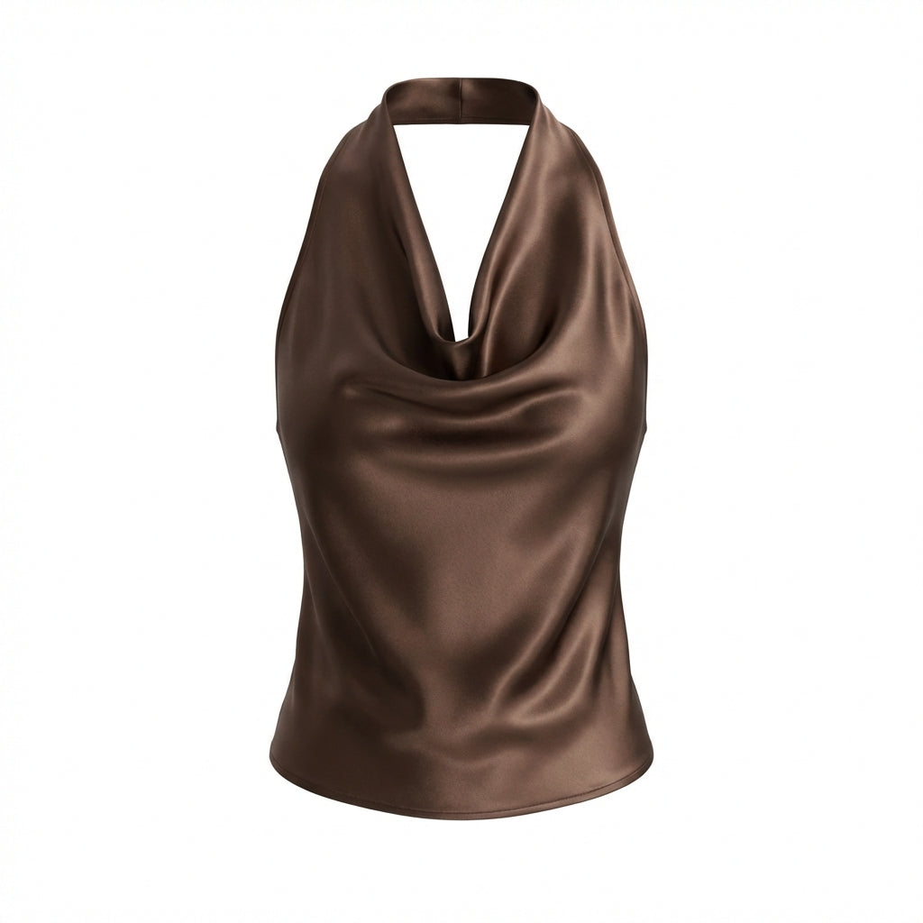 Women Solid Color Swing Collar Sleeveless Vest Trendy Elegant Shirt With Halter Neckline Backless Short Sleeve Tops Tshirts