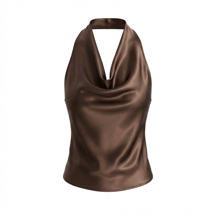 Women Solid Color Swing Collar Sleeveless Vest Trendy Elegant Shirt With Halter Neckline Backless Short Sleeve Tops Tshirts