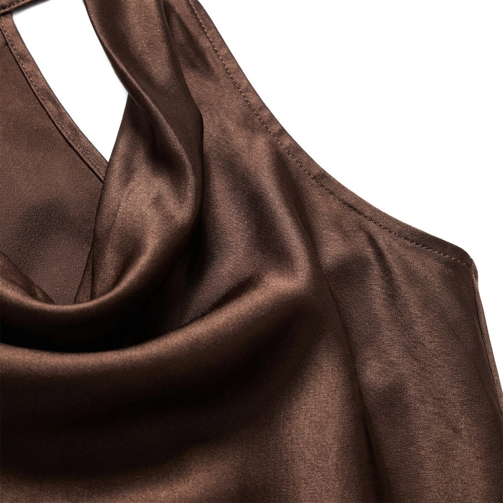 Women Solid Color Swing Collar Sleeveless Vest Trendy Elegant Shirt With Halter Neckline Backless Short Sleeve Tops Tshirts