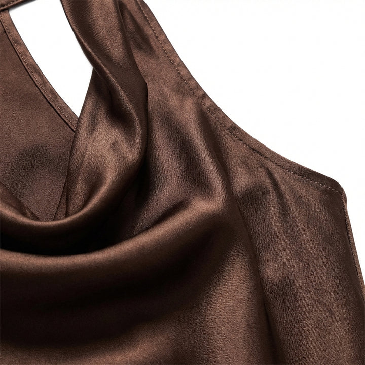 Women Solid Color Swing Collar Sleeveless Vest Trendy Elegant Shirt With Halter Neckline Backless Short Sleeve Tops Tshirts