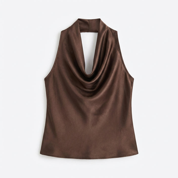 Women Solid Color Swing Collar Sleeveless Vest Trendy Elegant Shirt With Halter Neckline Backless Short Sleeve Tops Tshirts