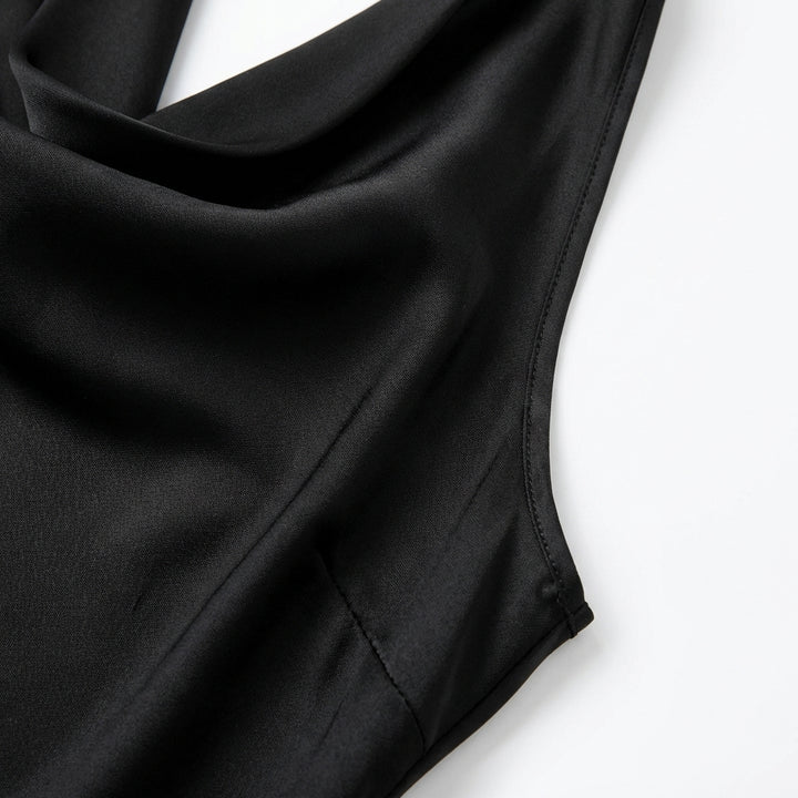 Women Solid Color Swing Collar Sleeveless Vest Trendy Elegant Shirt With Halter Neckline Backless Short Sleeve Tops Tshirts