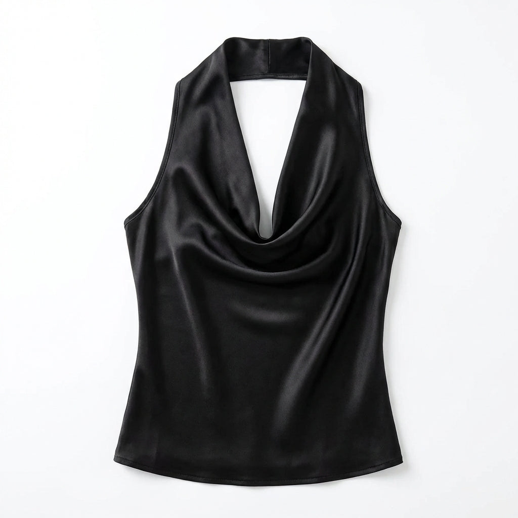 Women Solid Color Swing Collar Sleeveless Vest Trendy Elegant Shirt With Halter Neckline Backless Short Sleeve Tops Tshirts