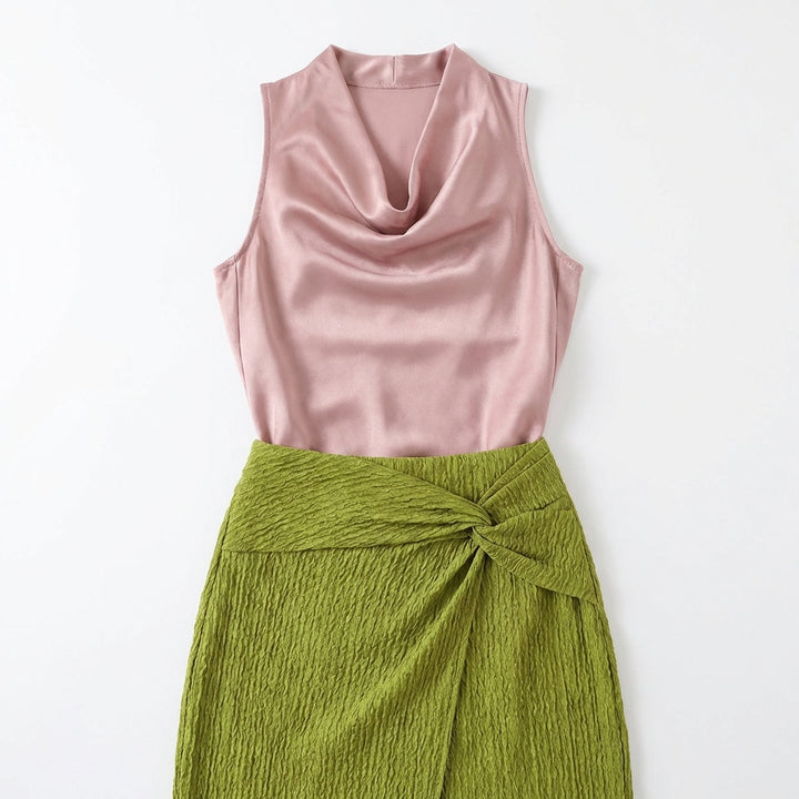 Women Solid Color Swing Collar Sleeveless Vest Trendy Elegant Shirt With Halter Neckline Backless Short Sleeve Tops Tshirts