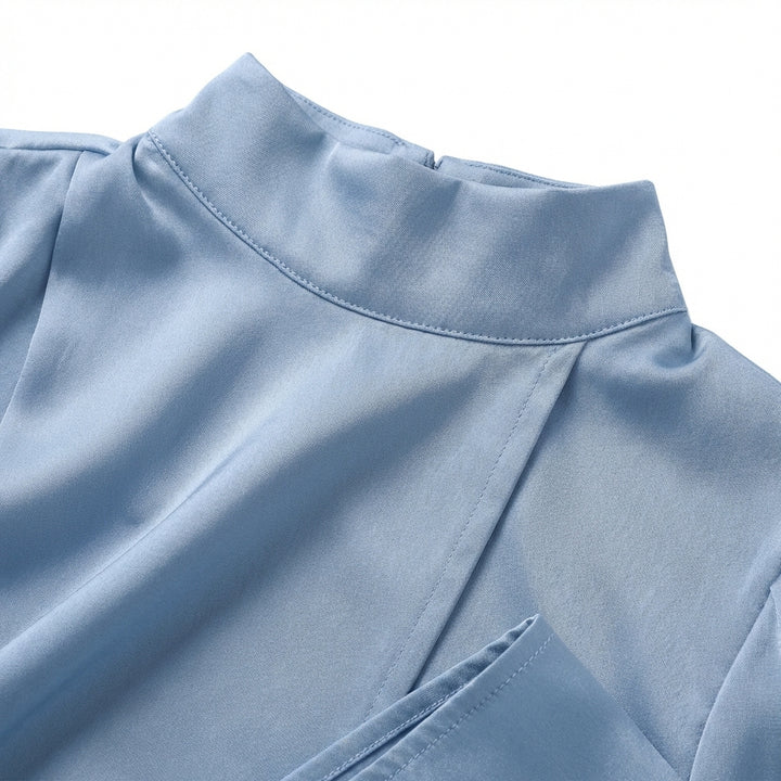 Elegant Temperament Long-sleeved Dress Satin Halterneck Formal Evening Dresses Women Clothing
