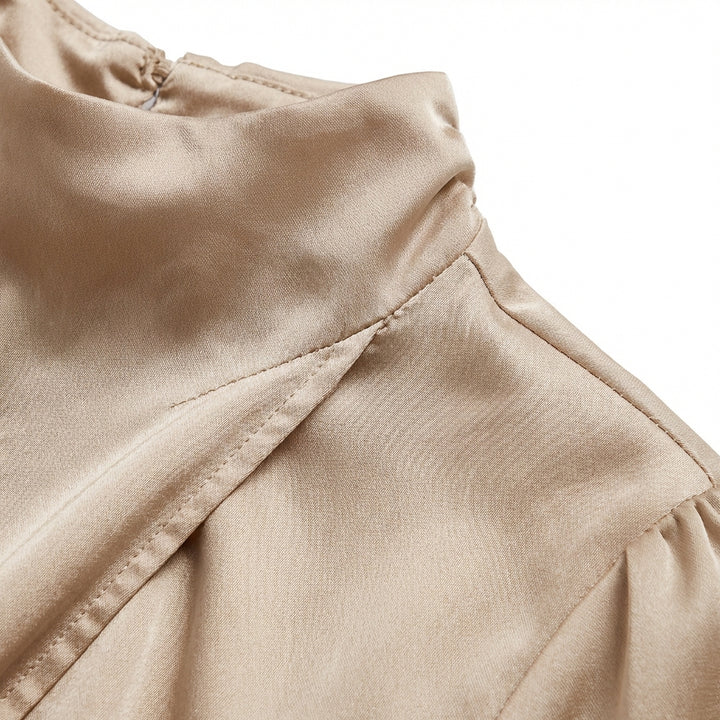 Elegant Temperament Long-sleeved Dress Satin Halterneck Formal Evening Dresses Women Clothing