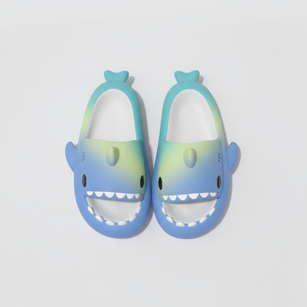 Rainbow Shark Cartoon Slippers – Soft EVA Anti-Slip Home Slides