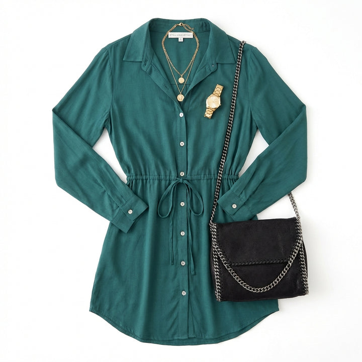Women's Long Sleeve Jumpsuit With Button Fashion Shirt Dress