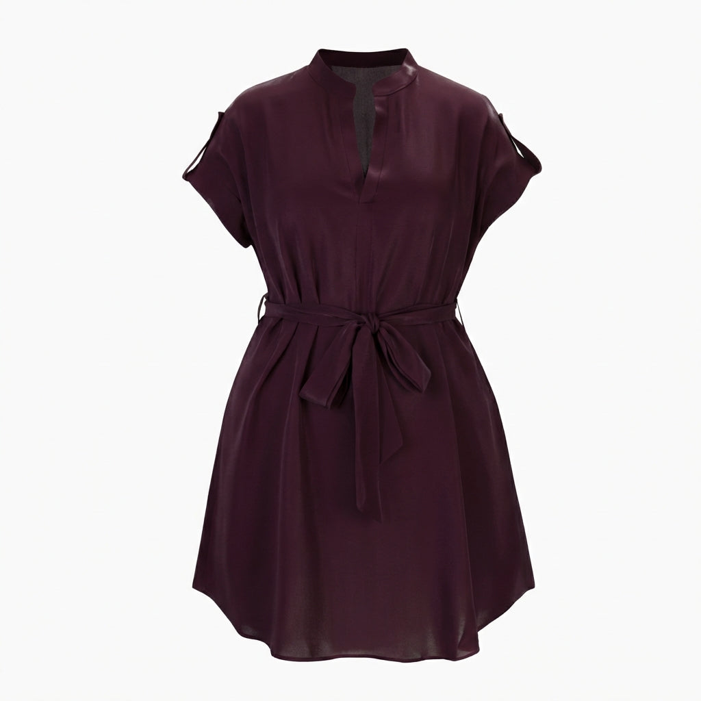 V-Neck Short Sleeve Belted Summer Dress