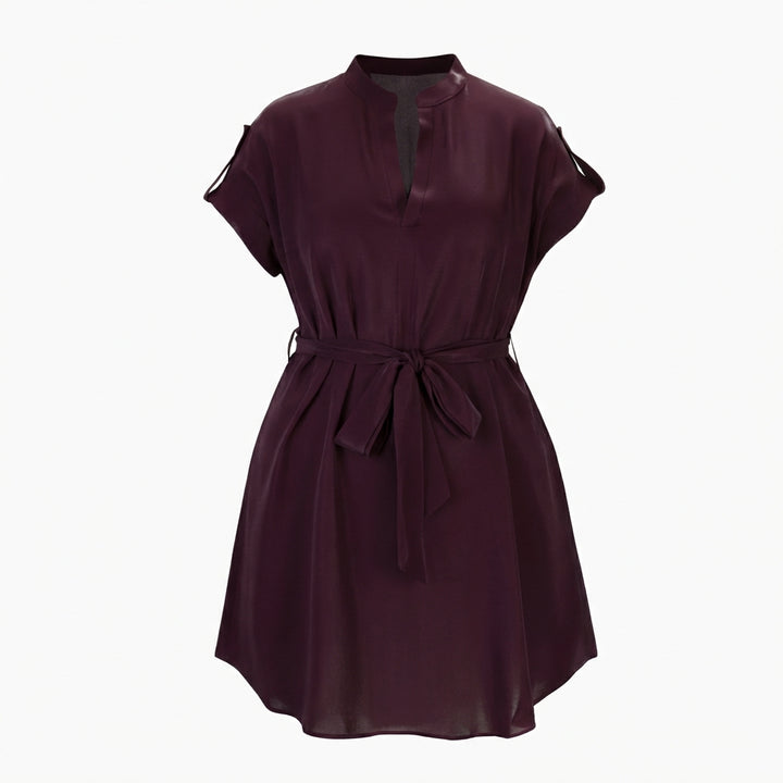 V-Neck Short Sleeve Belted Summer Dress