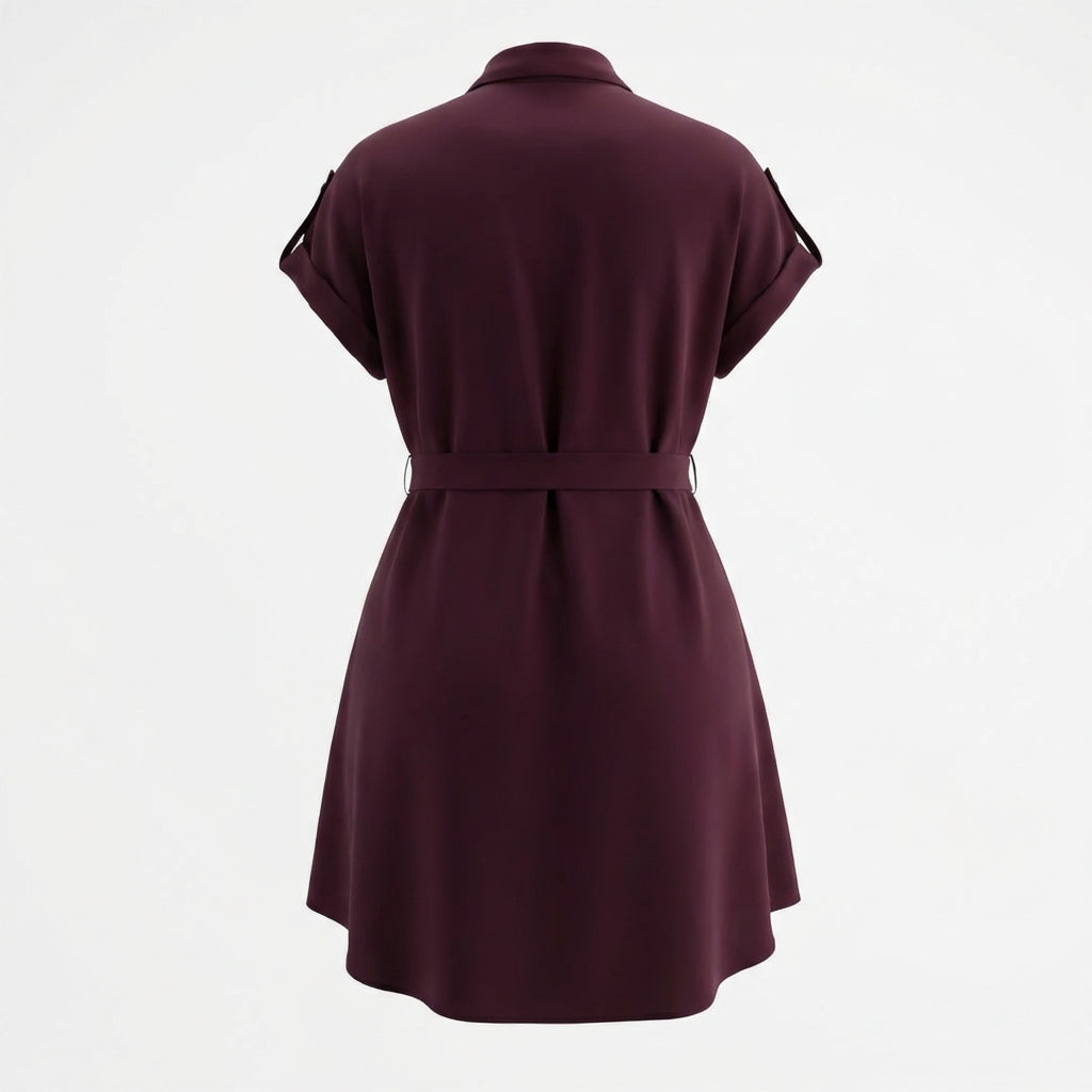 V-Neck Short Sleeve Belted Summer Dress