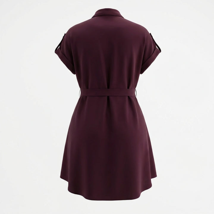 V-Neck Short Sleeve Belted Summer Dress