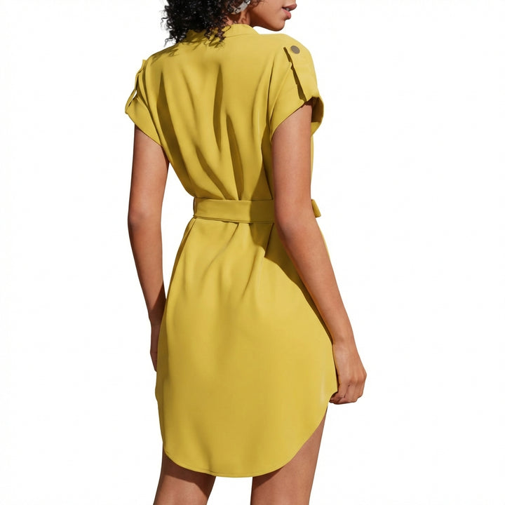 V-Neck Short Sleeve Belted Summer Dress