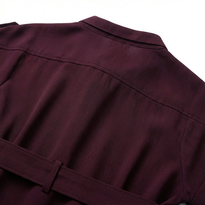 V-Neck Short Sleeve Belted Summer Dress