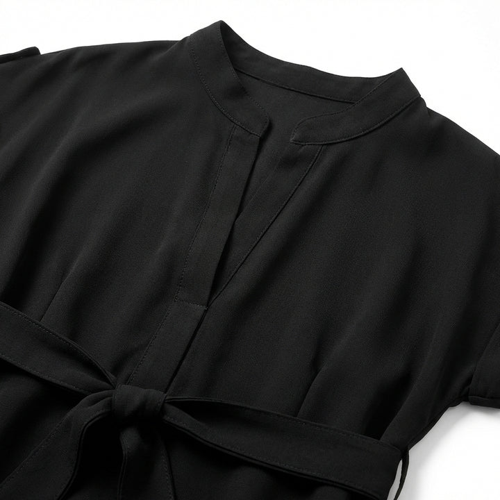 V-Neck Short Sleeve Belted Summer Dress