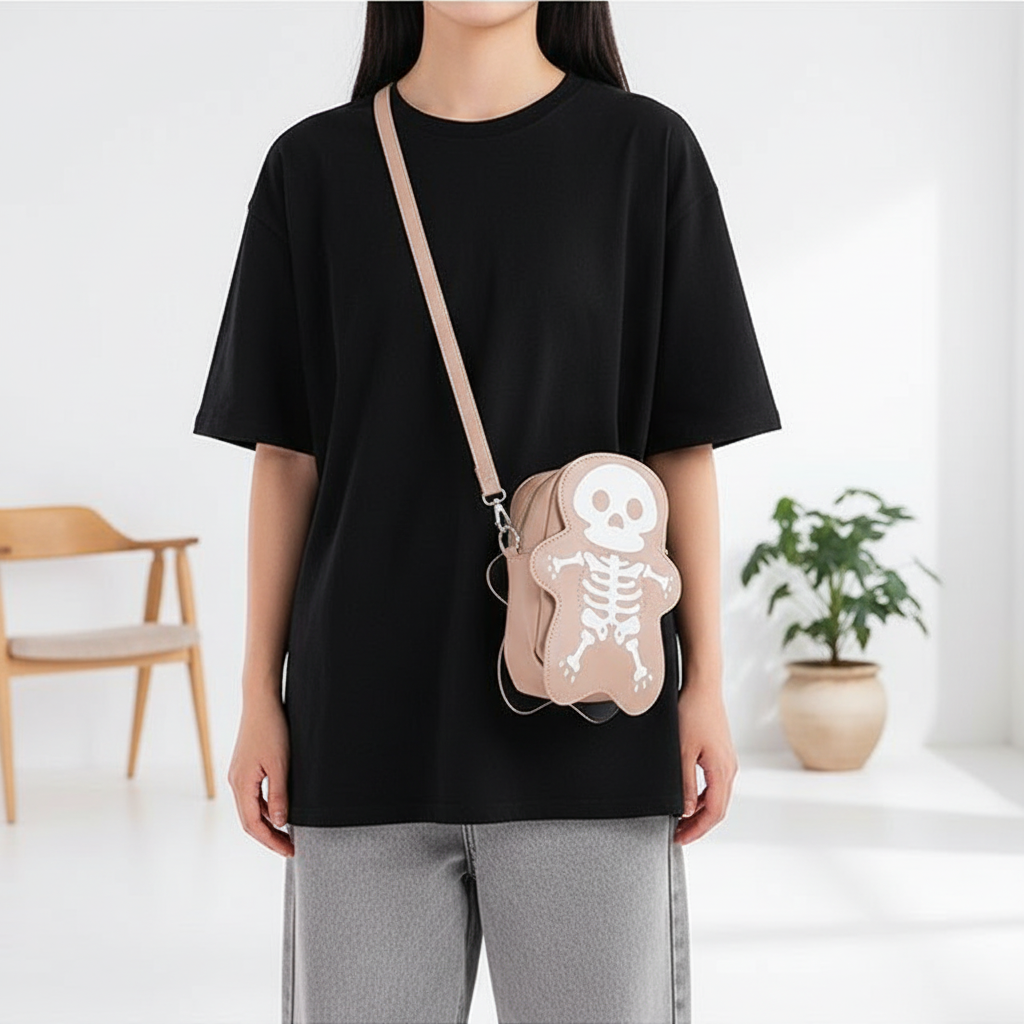 Cute Skeleton Crossbody Bag – Mini PU Leather Street Style Shoulder Bag