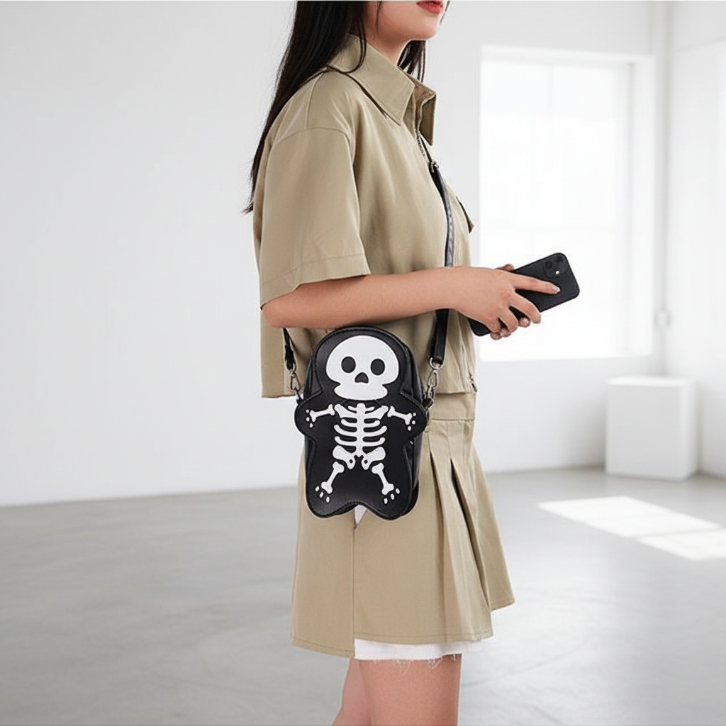 Cute Skeleton Crossbody Bag – Mini PU Leather Street Style Shoulder Bag