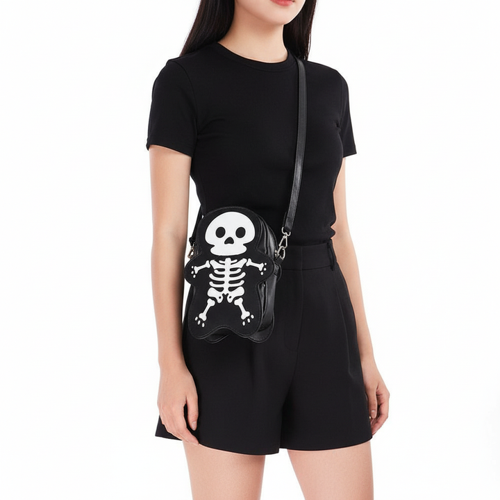 Cute Skeleton Crossbody Bag – Mini PU Leather Street Style Shoulder Bag