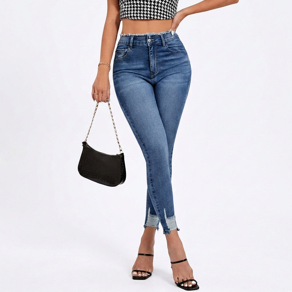 Women's High-Waist Ripped Skinny Jeans