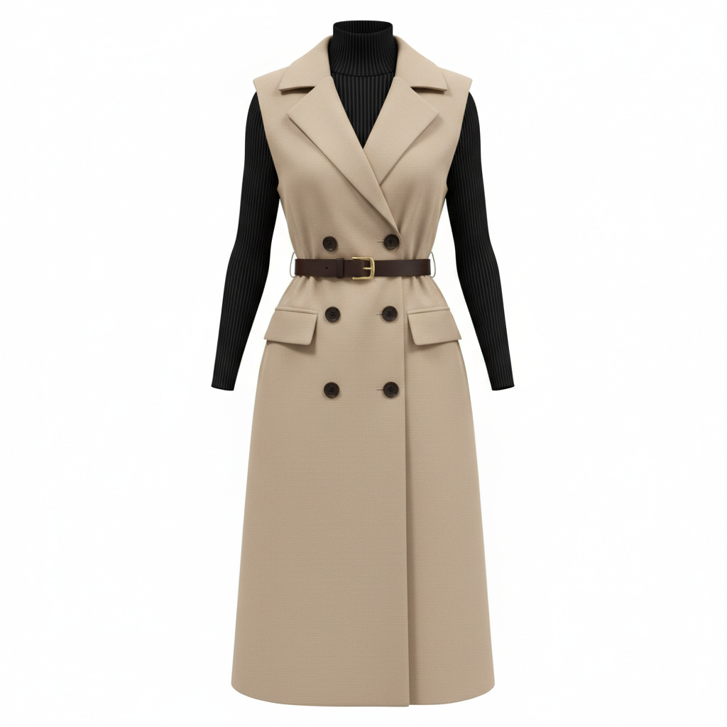 Retro Double-Breasted Suit Dress Set – Knitted Top &amp; Vest Dress
