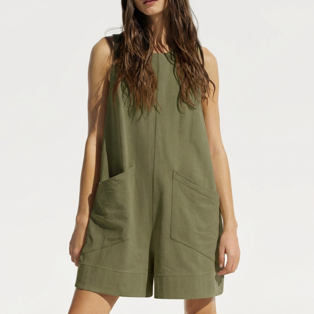Women's Sleeveless Summer Romper – Casual Beach Jumpsuit with Pockets