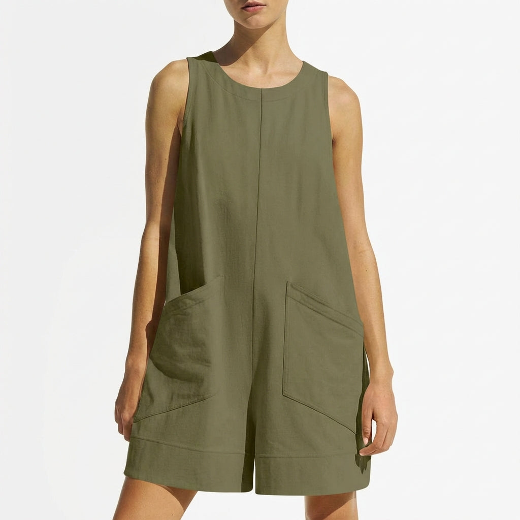 Women's Sleeveless Summer Romper – Casual Beach Jumpsuit with Pockets