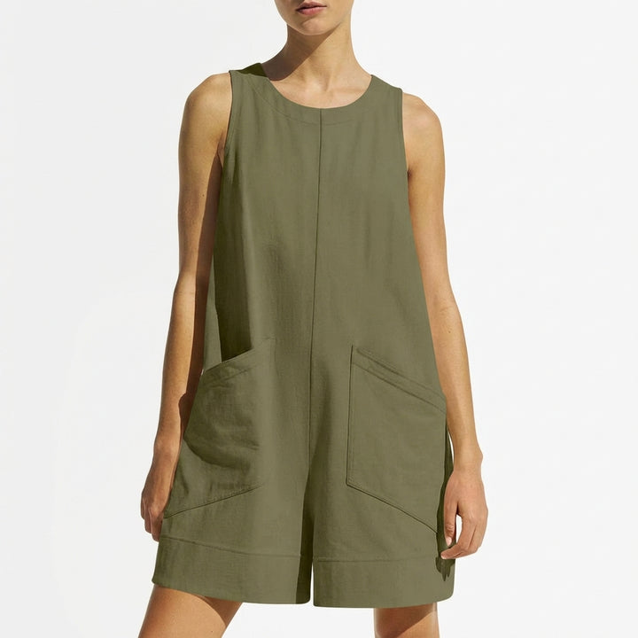 Women's Sleeveless Summer Romper – Casual Beach Jumpsuit with Pockets