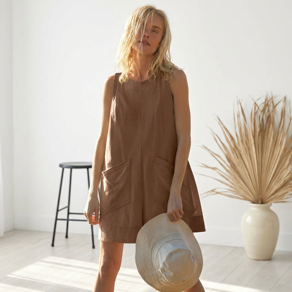 Women's Sleeveless Summer Romper – Casual Beach Jumpsuit with Pockets