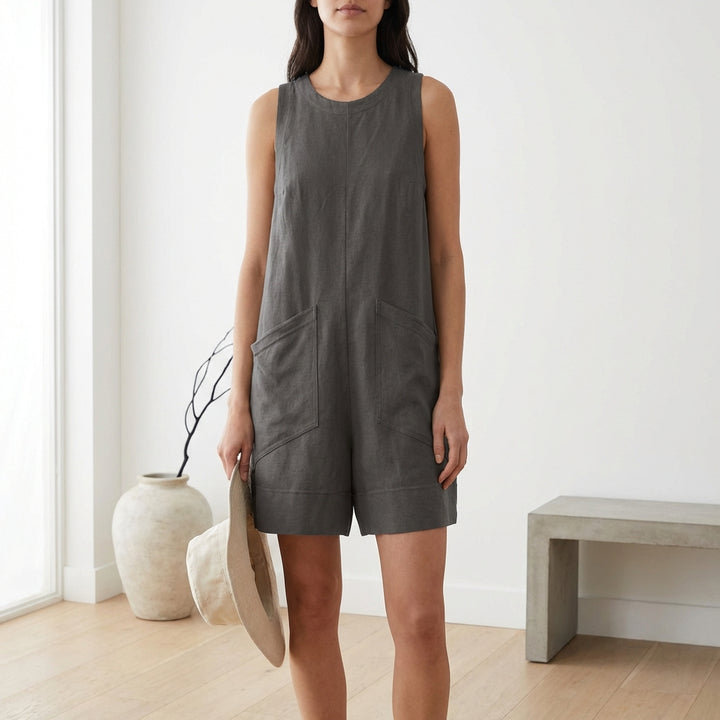 Women's Sleeveless Summer Romper – Casual Beach Jumpsuit with Pockets