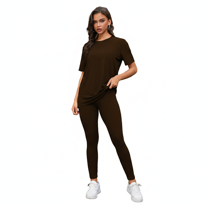 Women's 3-Piece Lounge Set – Short Sleeve Round Neck Top with Shorts & Pants