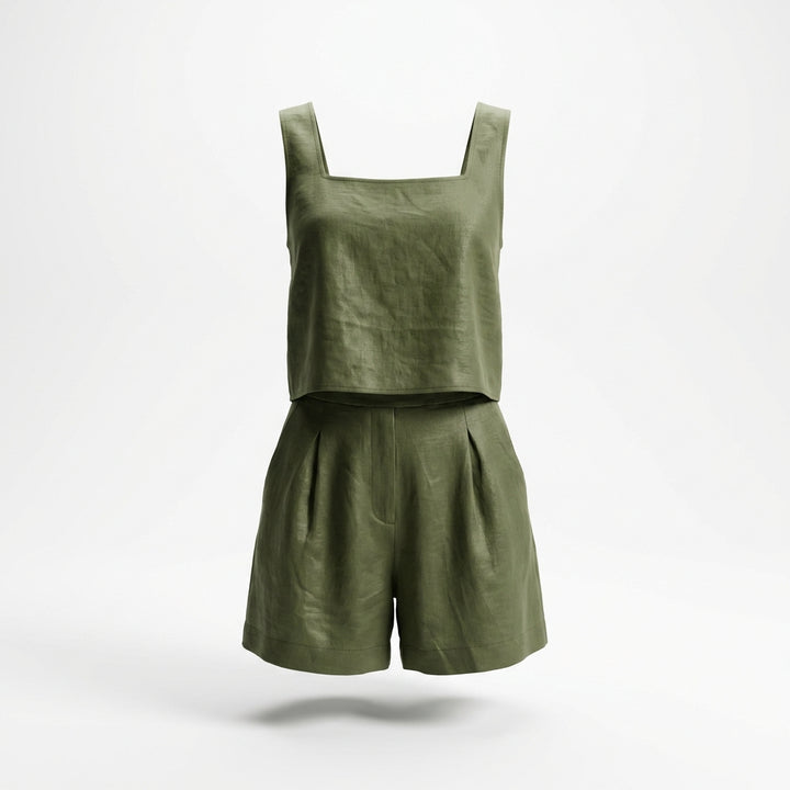 Women's 2-Piece Summer Lounge Set – Square Neck Top & Shorts Outfit