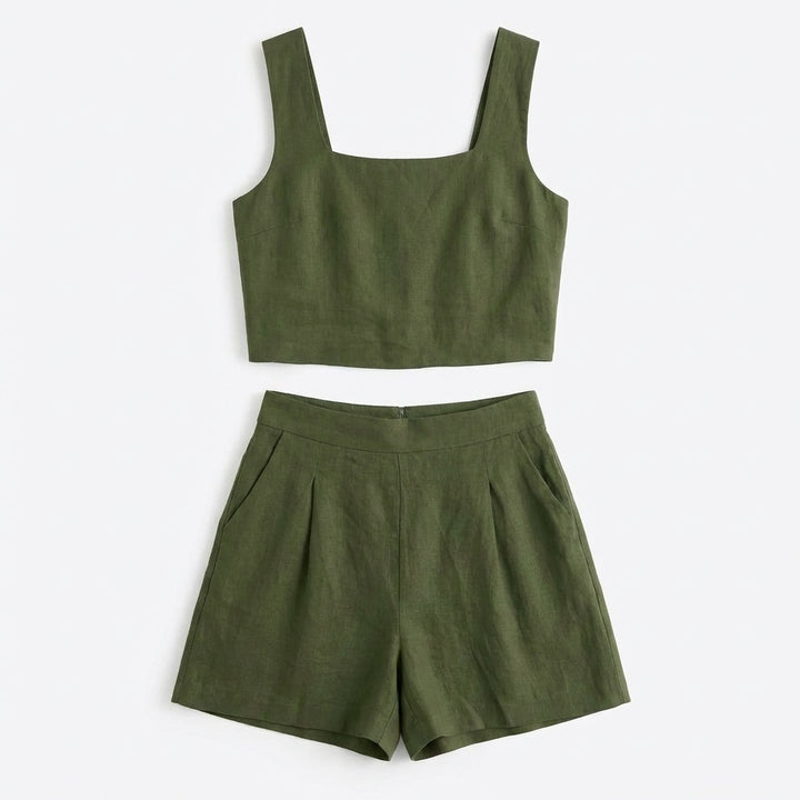 Women's 2-Piece Summer Lounge Set – Square Neck Top & Shorts Outfit