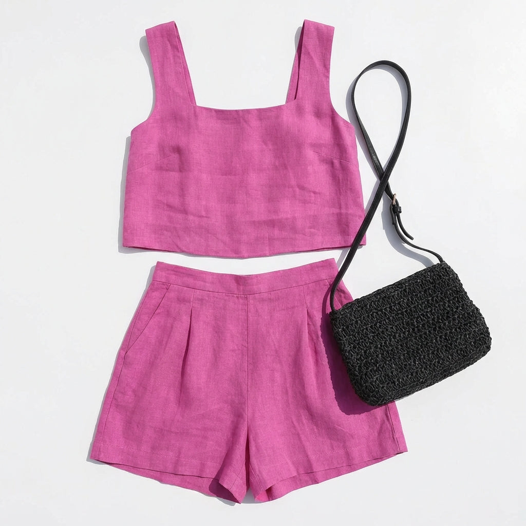 Women's 2-Piece Summer Lounge Set – Square Neck Top & Shorts Outfit