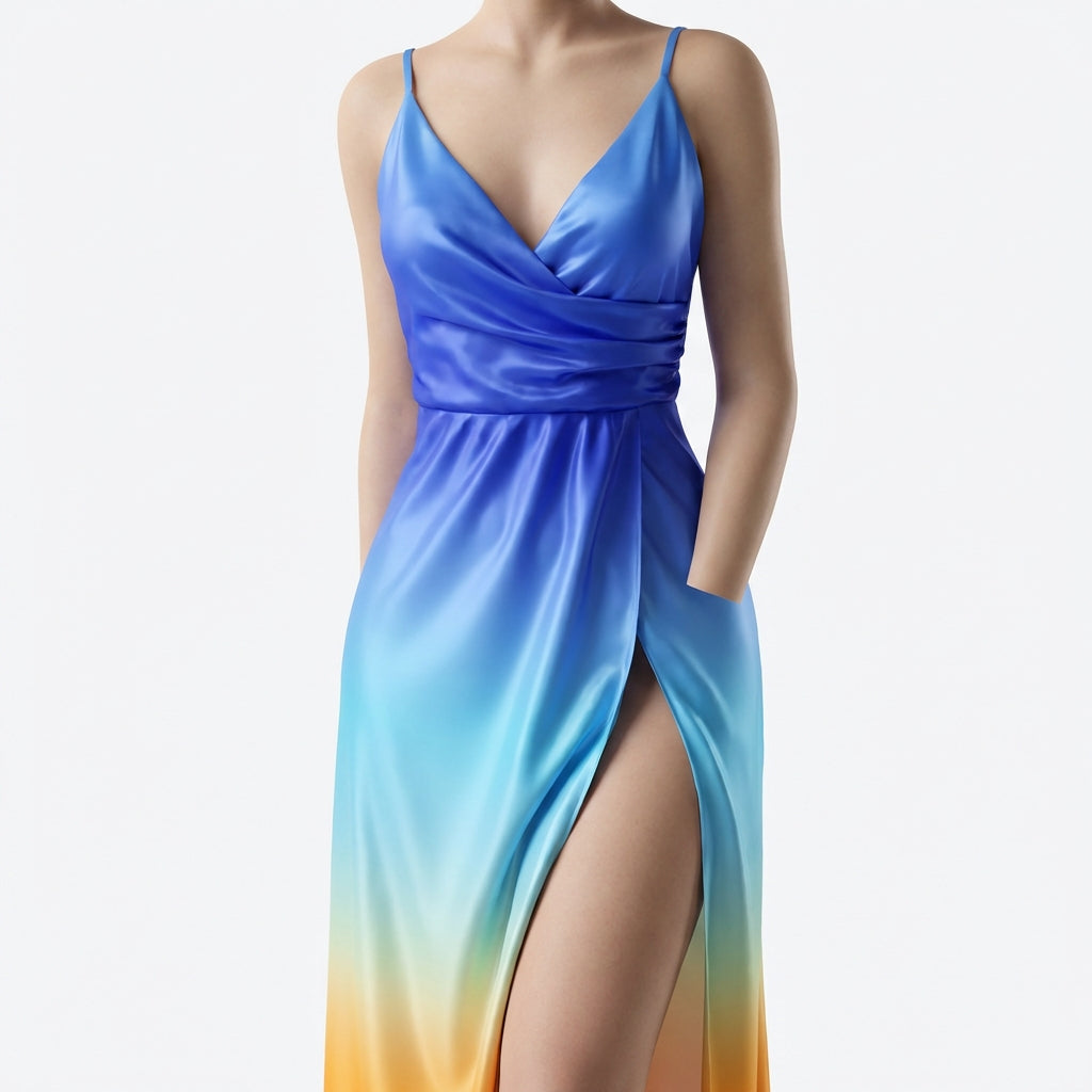 V-neck Slit Sling Dress Summer Fashion Sexy Slim Suspender Dresses For Women Clothing