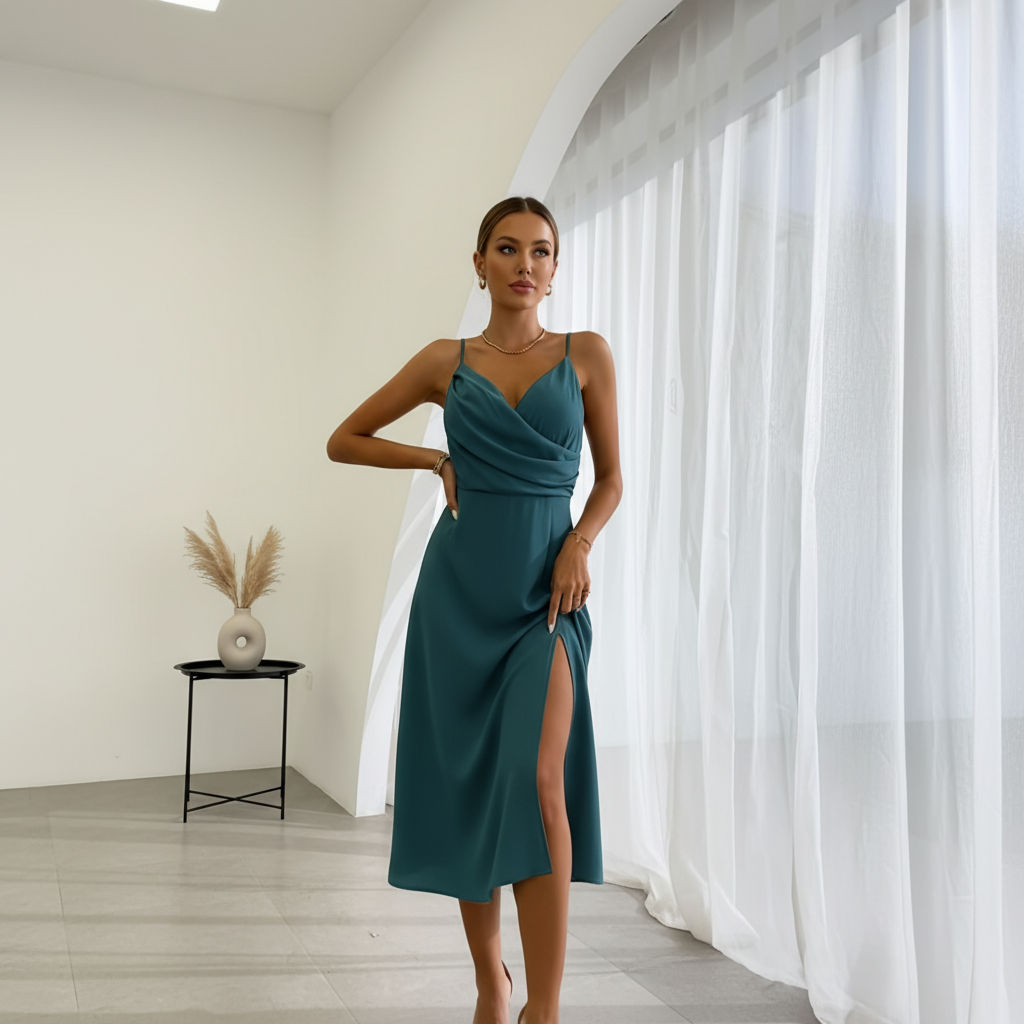 V-neck Slit Sling Dress Summer Fashion Sexy Slim Suspender Dresses For Women Clothing