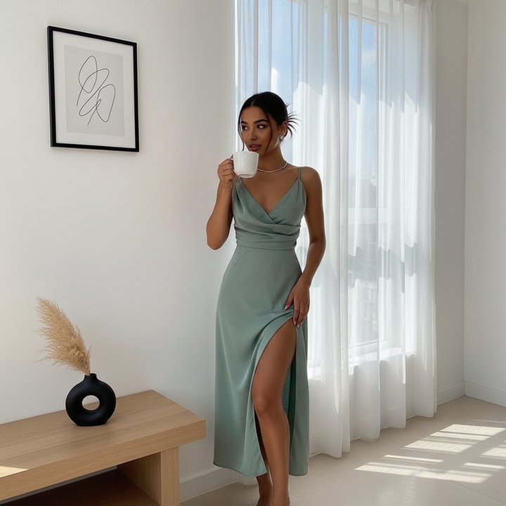 V-neck Slit Sling Dress Summer Fashion Sexy Slim Suspender Dresses For Women Clothing