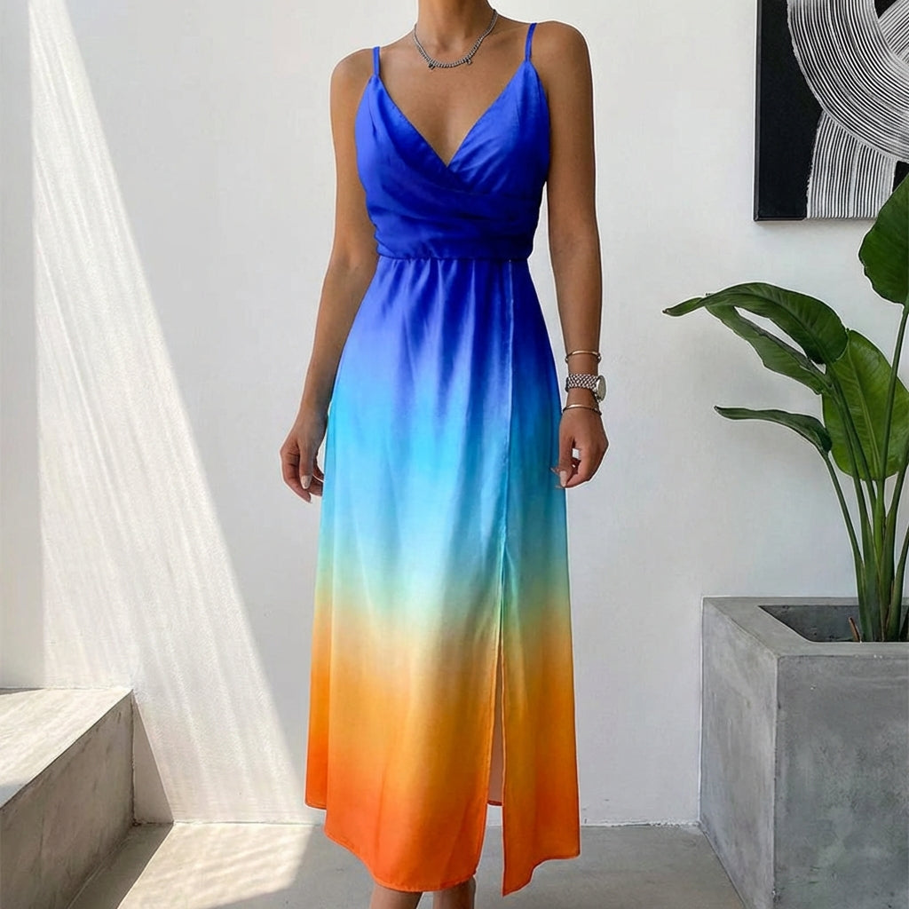 V-neck Slit Sling Dress Summer Fashion Sexy Slim Suspender Dresses For Women Clothing