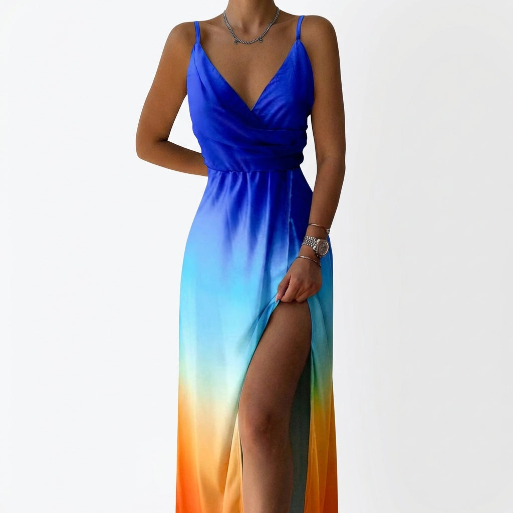 V-neck Slit Sling Dress Summer Fashion Sexy Slim Suspender Dresses For Women Clothing