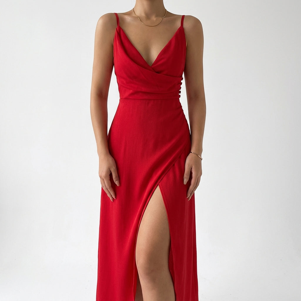 V-neck Slit Sling Dress Summer Fashion Sexy Slim Suspender Dresses For Women Clothing