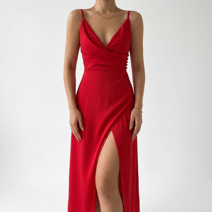 V-neck Slit Sling Dress Summer Fashion Sexy Slim Suspender Dresses For Women Clothing