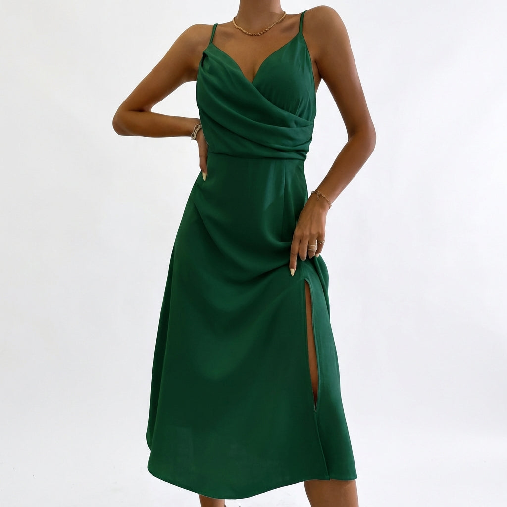 V-neck Slit Sling Dress Summer Fashion Sexy Slim Suspender Dresses For Women Clothing