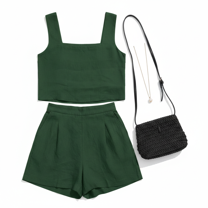 Women's 2-Piece Summer Lounge Set – Square Neck Top & Shorts Outfit