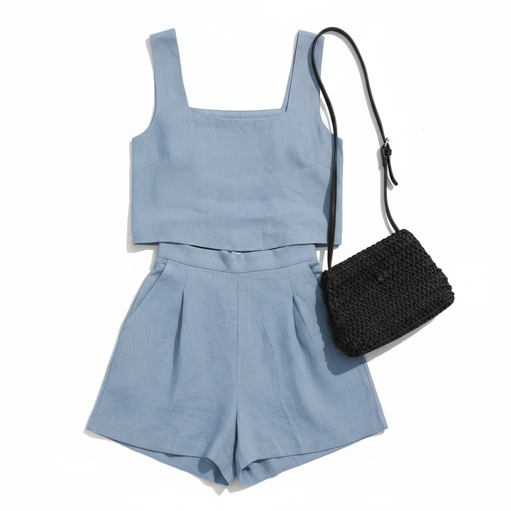 Women's 2-Piece Summer Lounge Set – Square Neck Top & Shorts Outfit