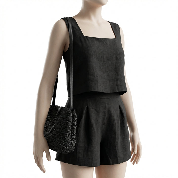 Women's 2-Piece Summer Lounge Set – Square Neck Top & Shorts Outfit