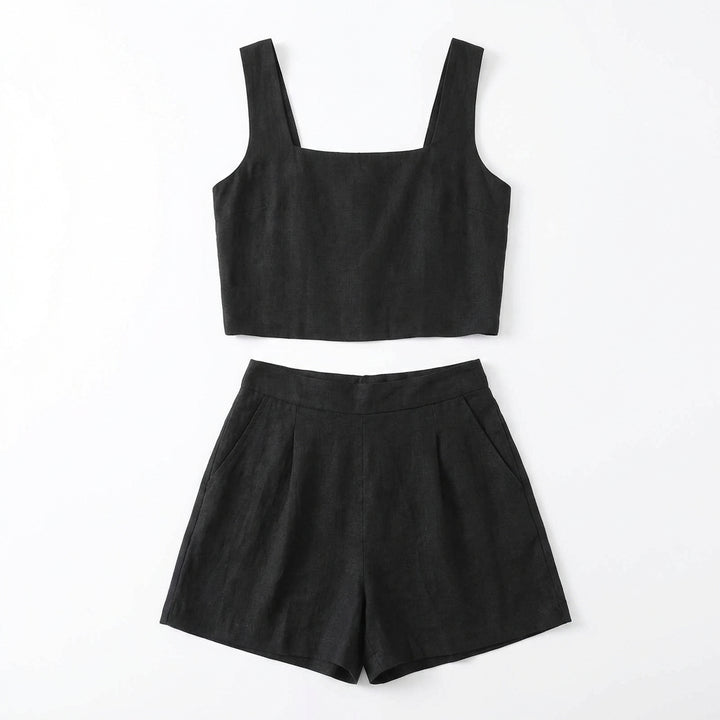 Women's 2-Piece Summer Lounge Set – Square Neck Top & Shorts Outfit